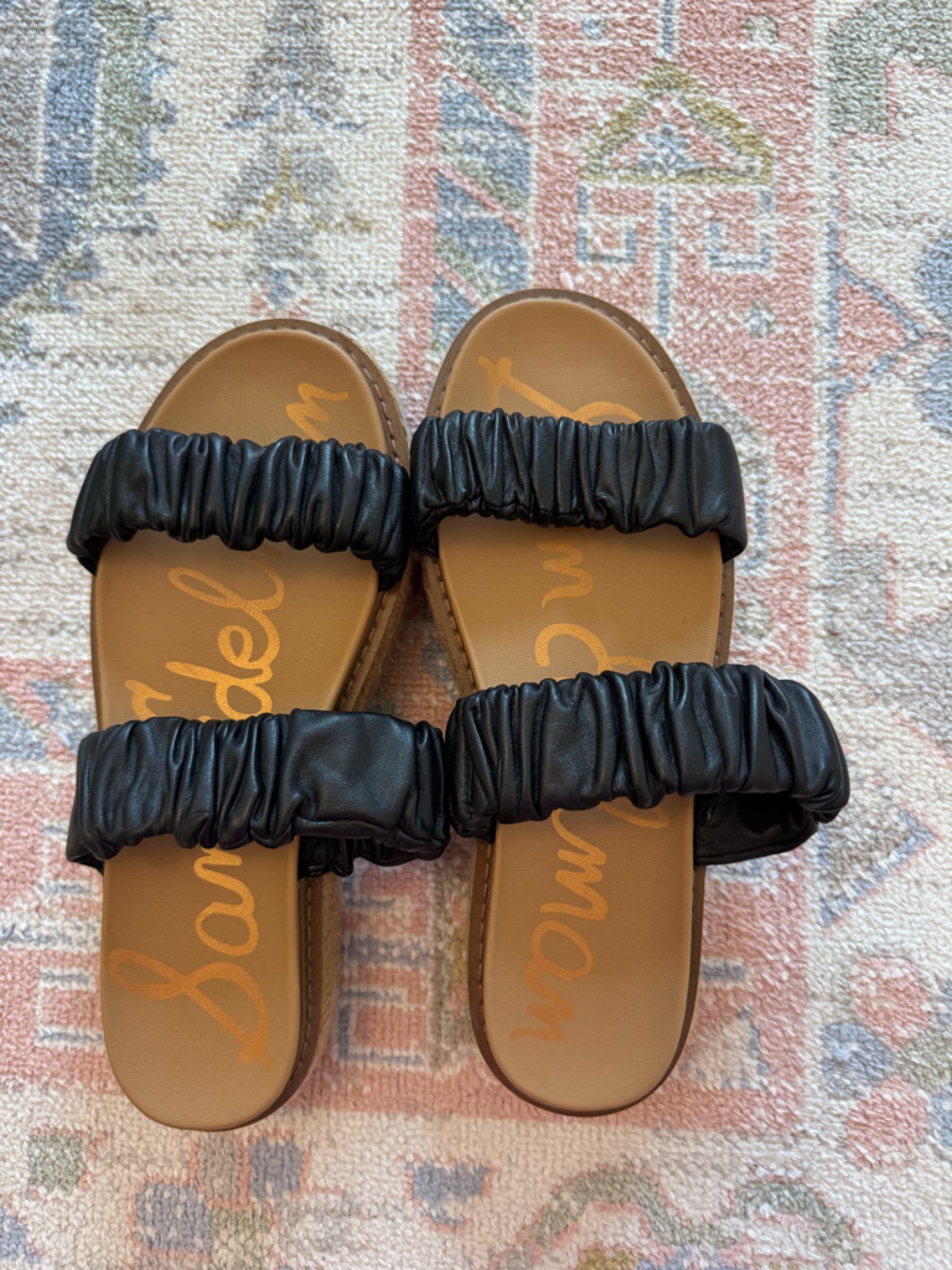 Sam Edelman Black Double Ruched Strap Slide Sandals